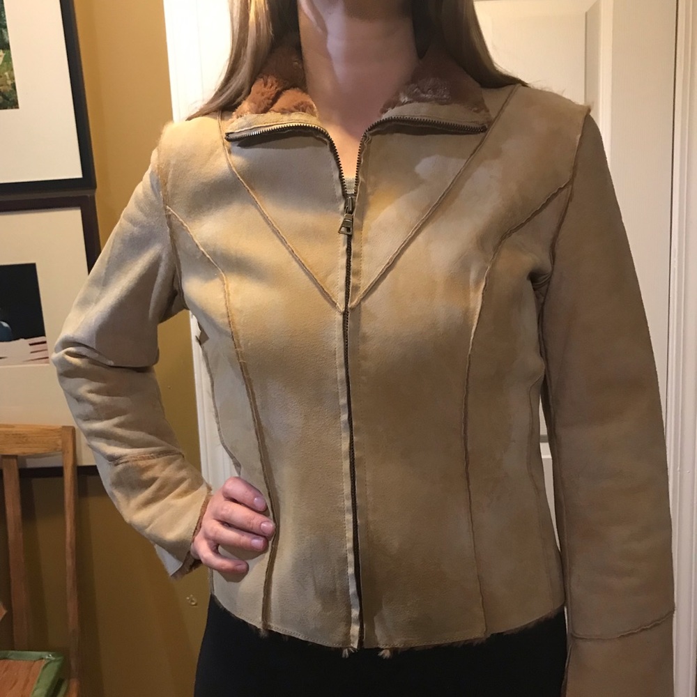 Guess Jacket Suede with Faux Fur Lining